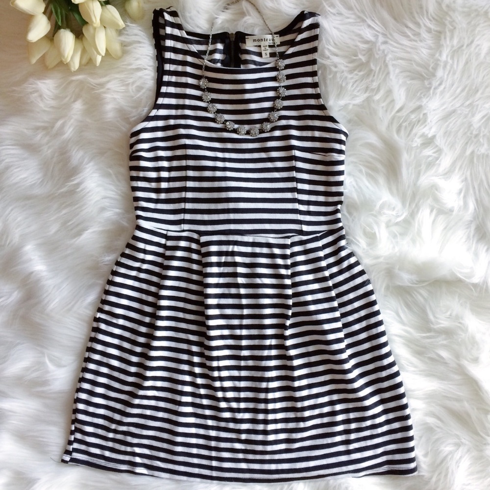 Monteau Stripe Fit & Flare Sleeveless Dress